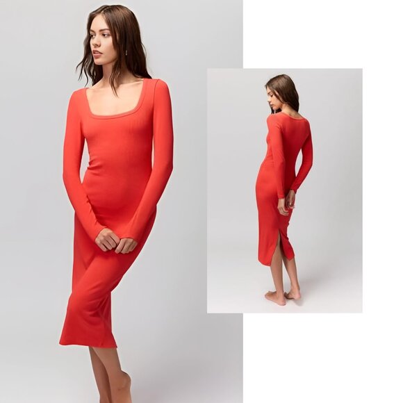 ANTHROPOLOGIE Spiritual Gangster Luly Slim Ribbed Knit Red Midi Dress NWT $176 - Picture 4 of 7